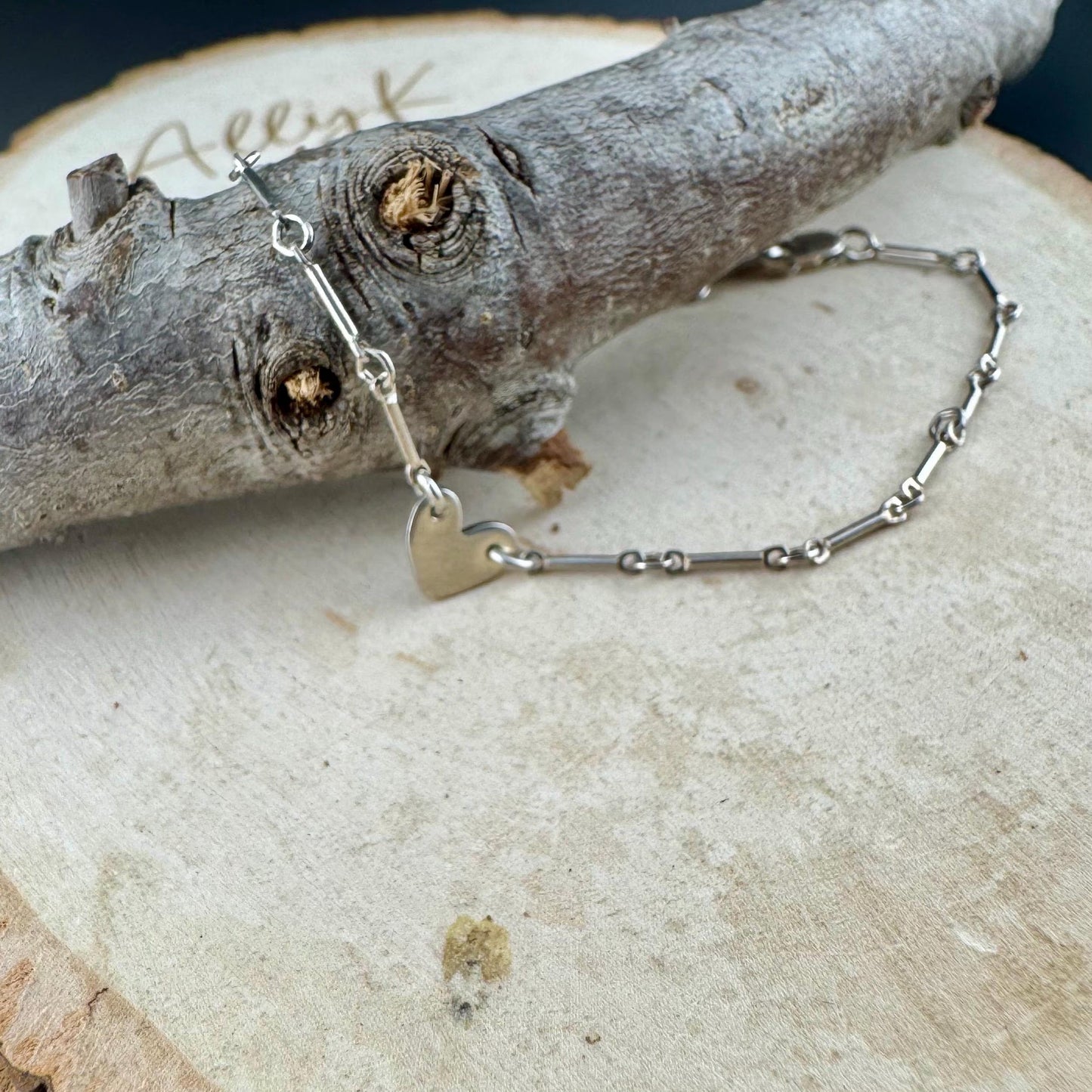 Asymmetrical Heart Anklet – Sterling Silver Bar & Ring Chain, Handmade Dainty Stacking Jewelry