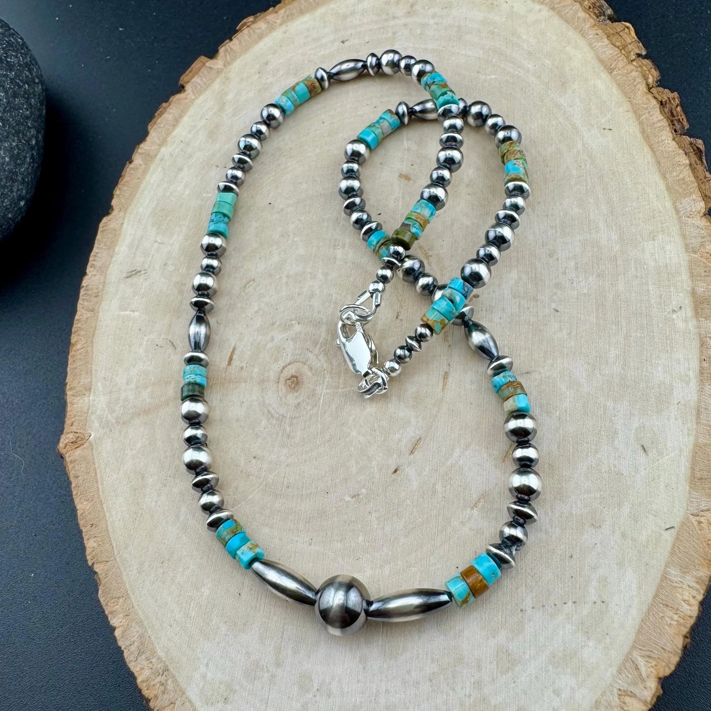 Desert Pearl & Kingman Turquoise Choker Necklace • Sterling Silver Southwest Style