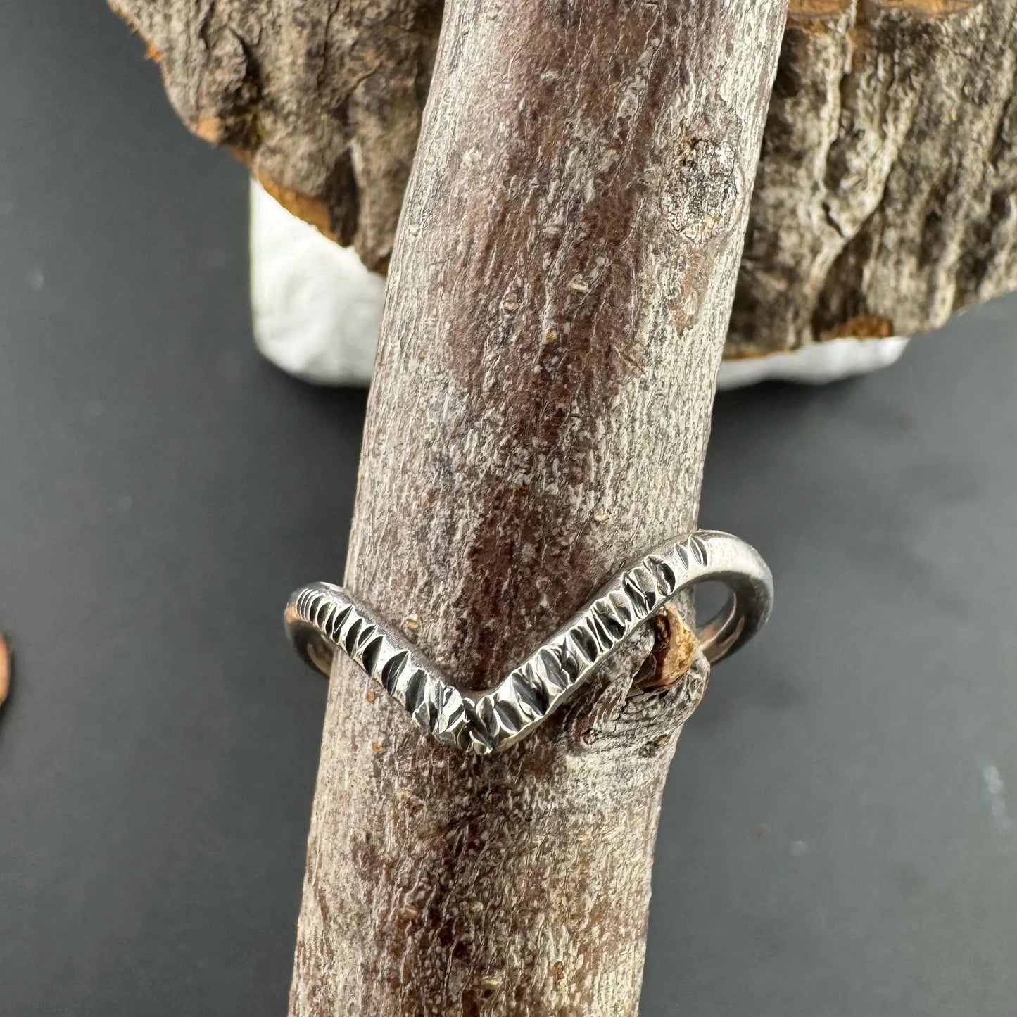 Minimalist Chevron Sterling Silver Ring: Oxidized Wishbone Design