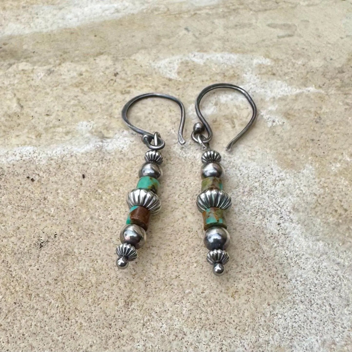 Navajo Pearl Turquoise Earrings, Sterling Silver Dangle Drop Earrings