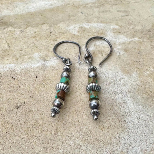 Navajo Pearl Turquoise Earrings, Sterling Silver Dangle Drop Earrings