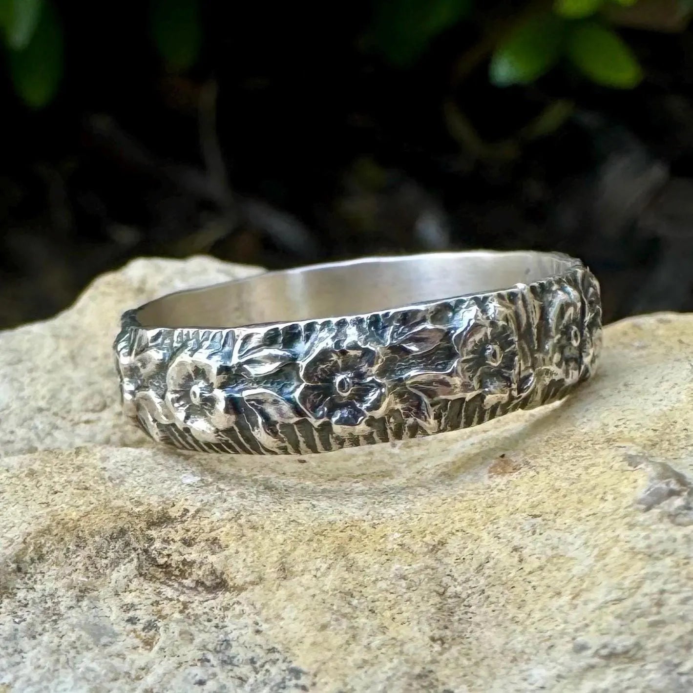 Sterling Silver Floral Ring Band, Nature Inspired Jewelry, Flower Ring