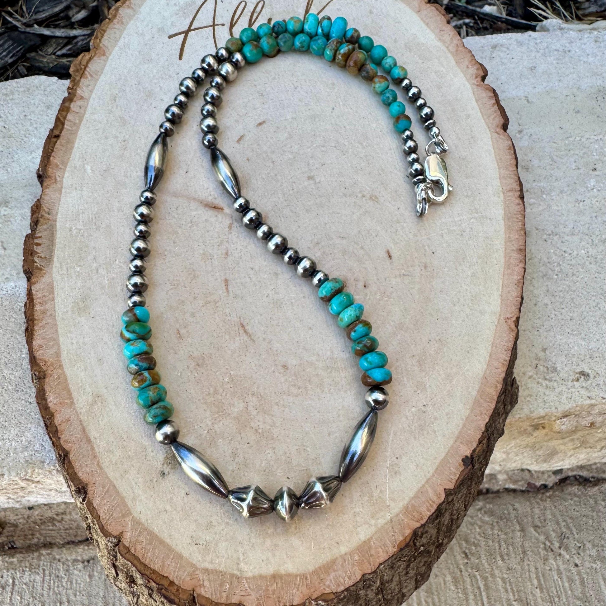 Kingman Turquoise & Navajo Pearl Choker – Southwestern Sterling Silver Gemstone
