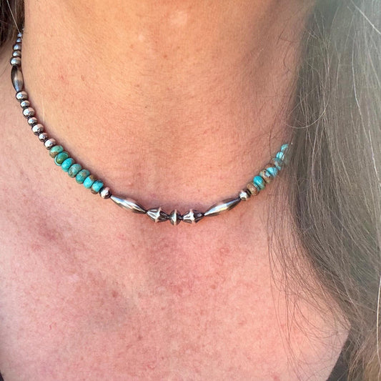 Kingman Turquoise & Navajo Pearl Choker – Southwestern Sterling Silver Gemstone