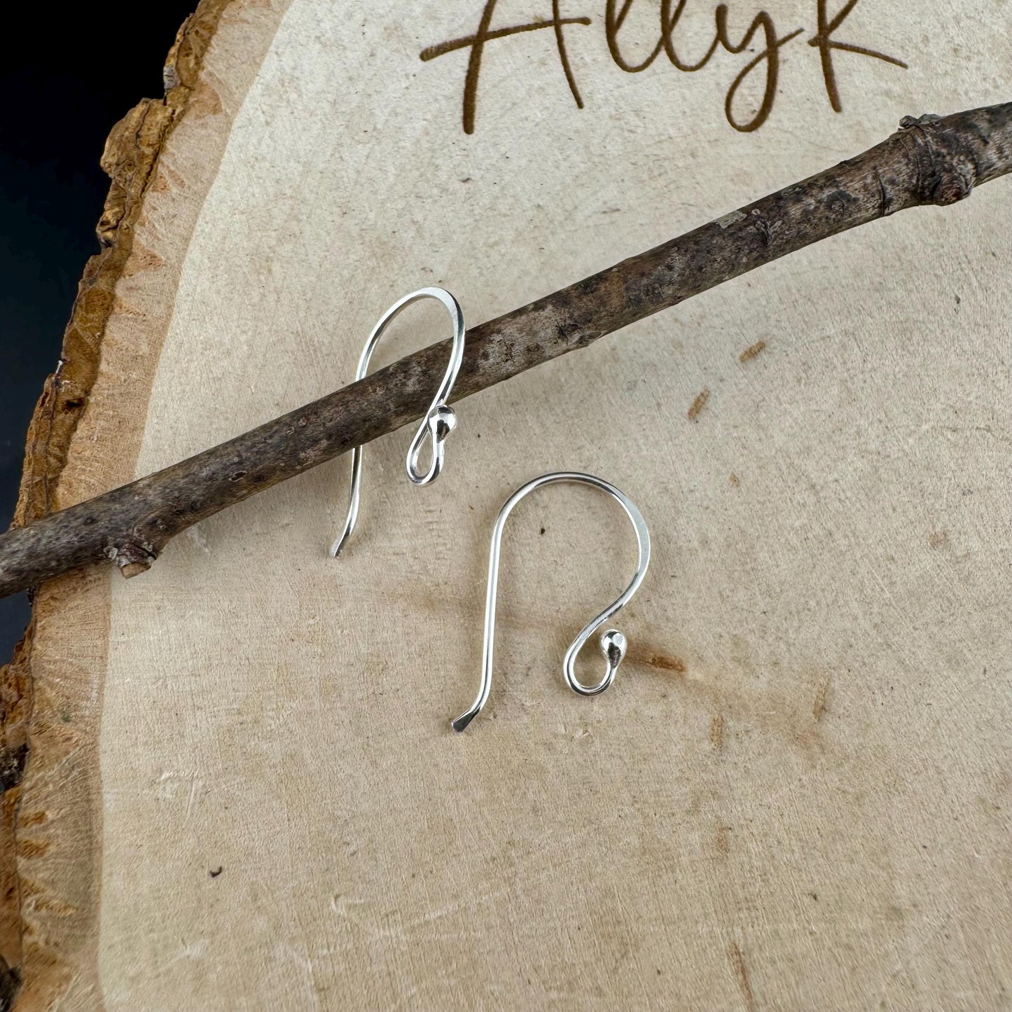 Handmade Sterling Silver Ball End Ear Wires – 20 Gauge Hand forged, Shiny or Oxidized