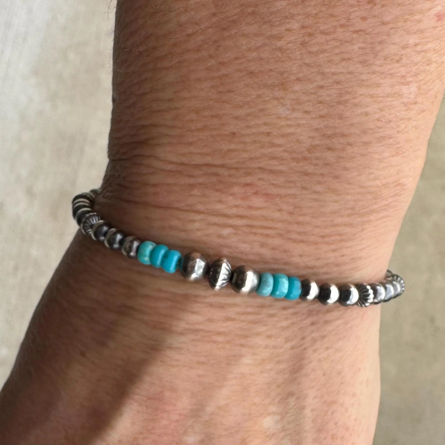 Turquoise Navajo Pearls Bracelet, Sterling Silver Arizona Turquoise Gemstone Bracelet