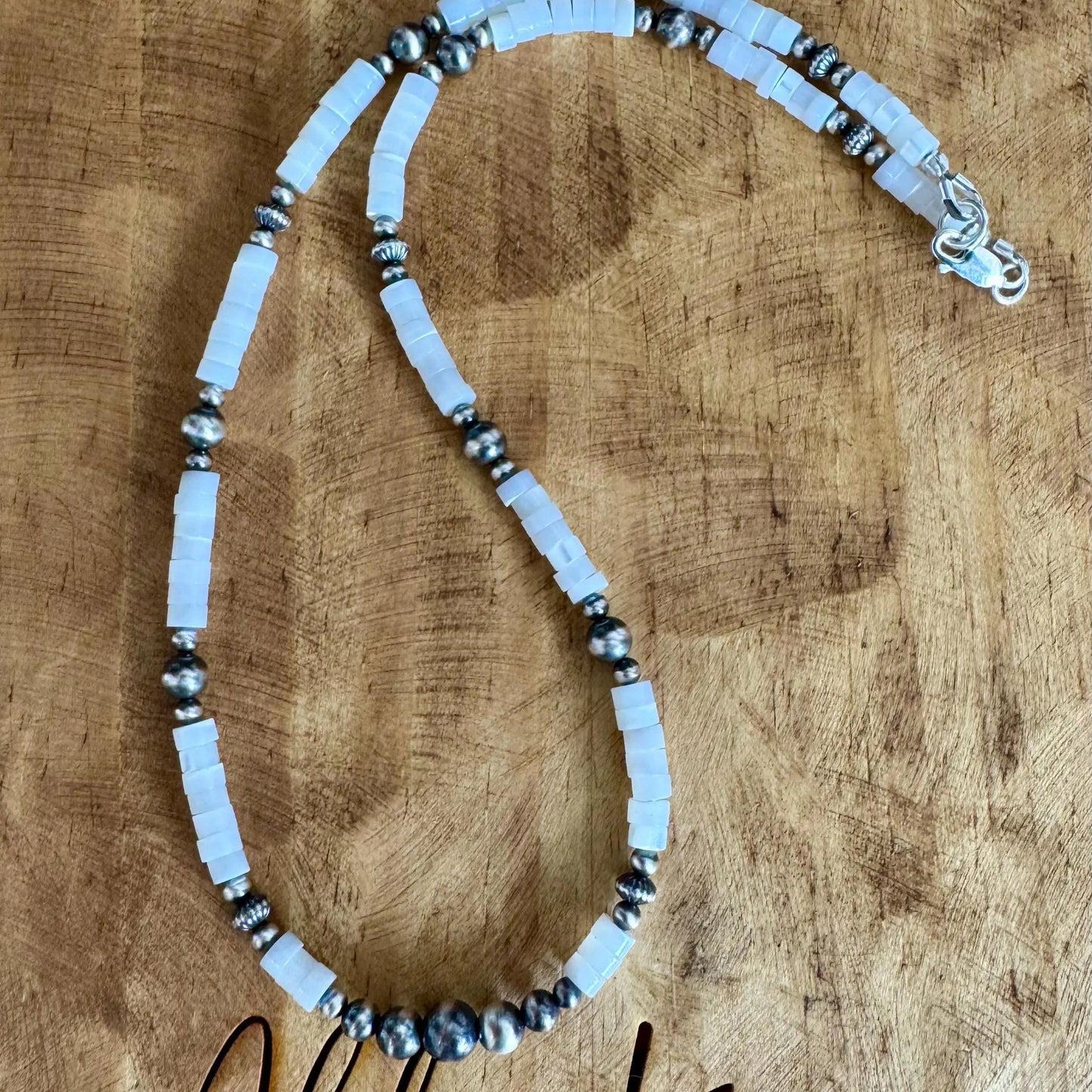 Navajo Pearl & Mother of Pearl Necklace, Sterling Silver Necklace Choker