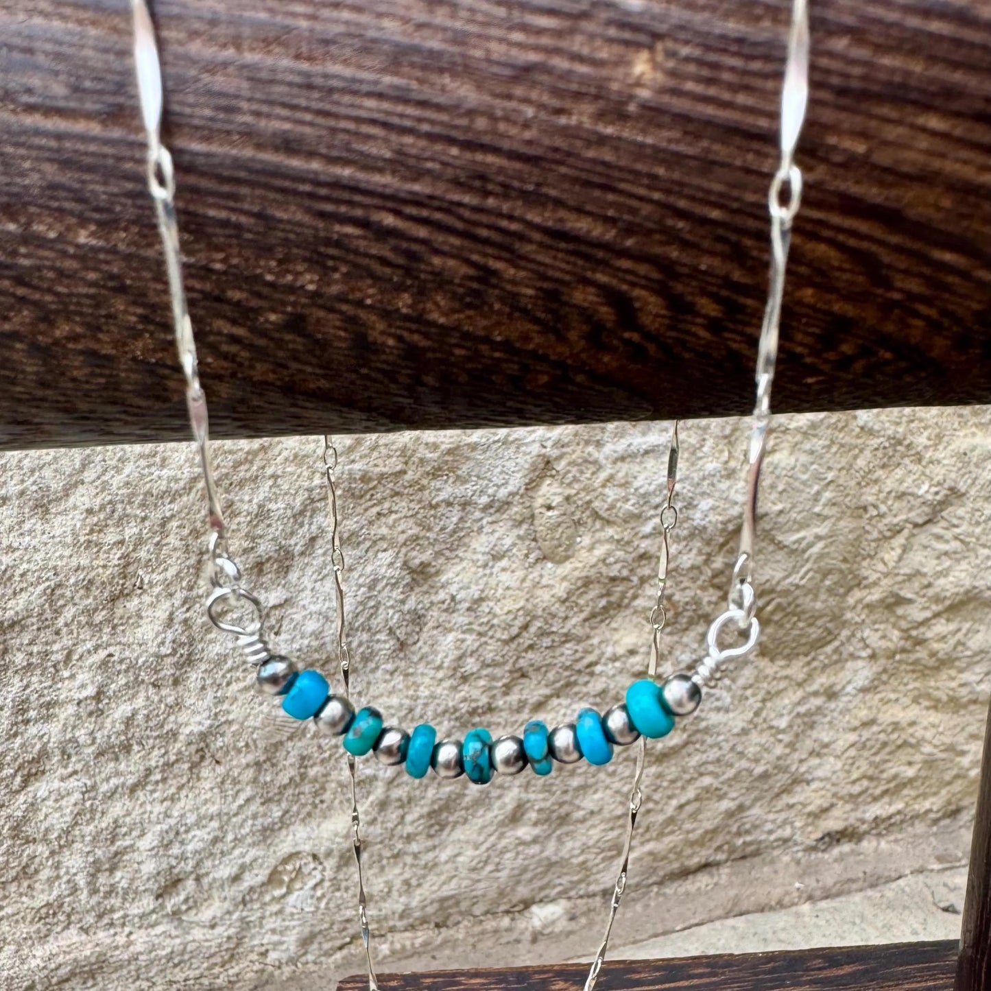Sterling Silver Navajo Pearl Necklace with Arizona Turquoise Bar Pendant – Southwestern Artisan Jewelry