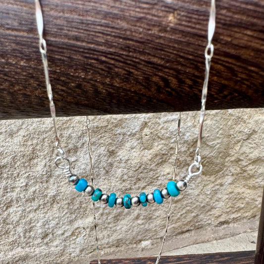 Sterling Silver Navajo Pearl Necklace with Arizona Turquoise Bar Pendant – Southwestern Artisan Jewelry