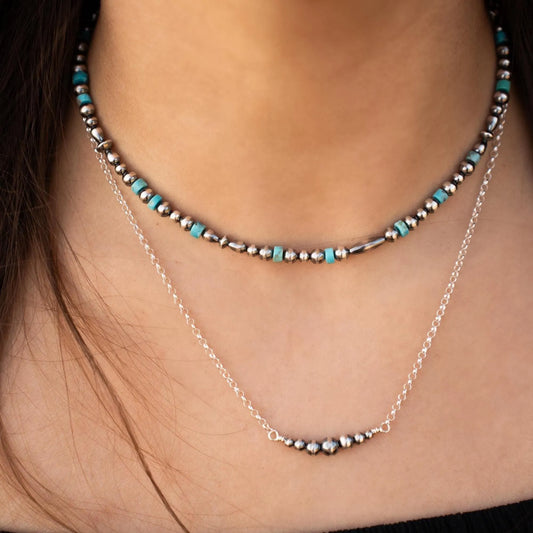 Southwestern Kingman Turquoise & Navajo Pearl Choker – Sterling Silver Gemstone