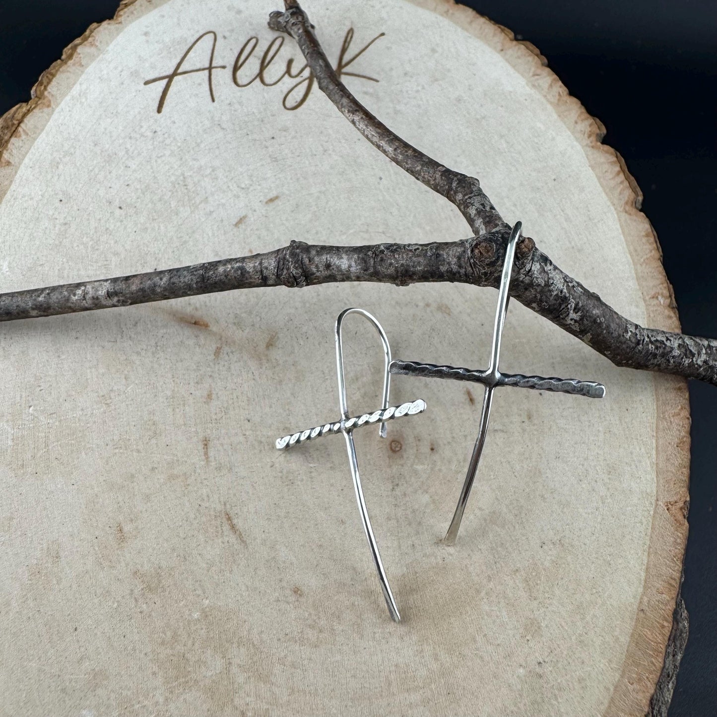 Handcrafted Sterling Silver Cross Earrings – Unique Seamless Design (20g or 18g Option)