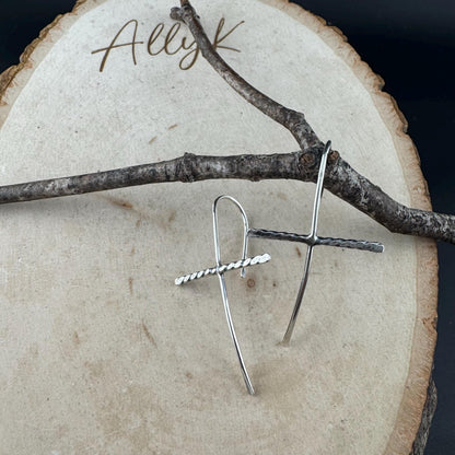 Handcrafted Sterling Silver Cross Earrings – Unique Seamless Design (20g or 18g Option)