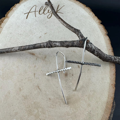 Handcrafted Sterling Silver Cross Earrings – Unique Seamless Design (20g or 18g Option)