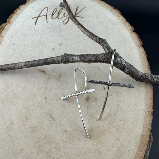 Handcrafted Sterling Silver Cross Earrings – Unique Seamless Design (20g or 18g Option)