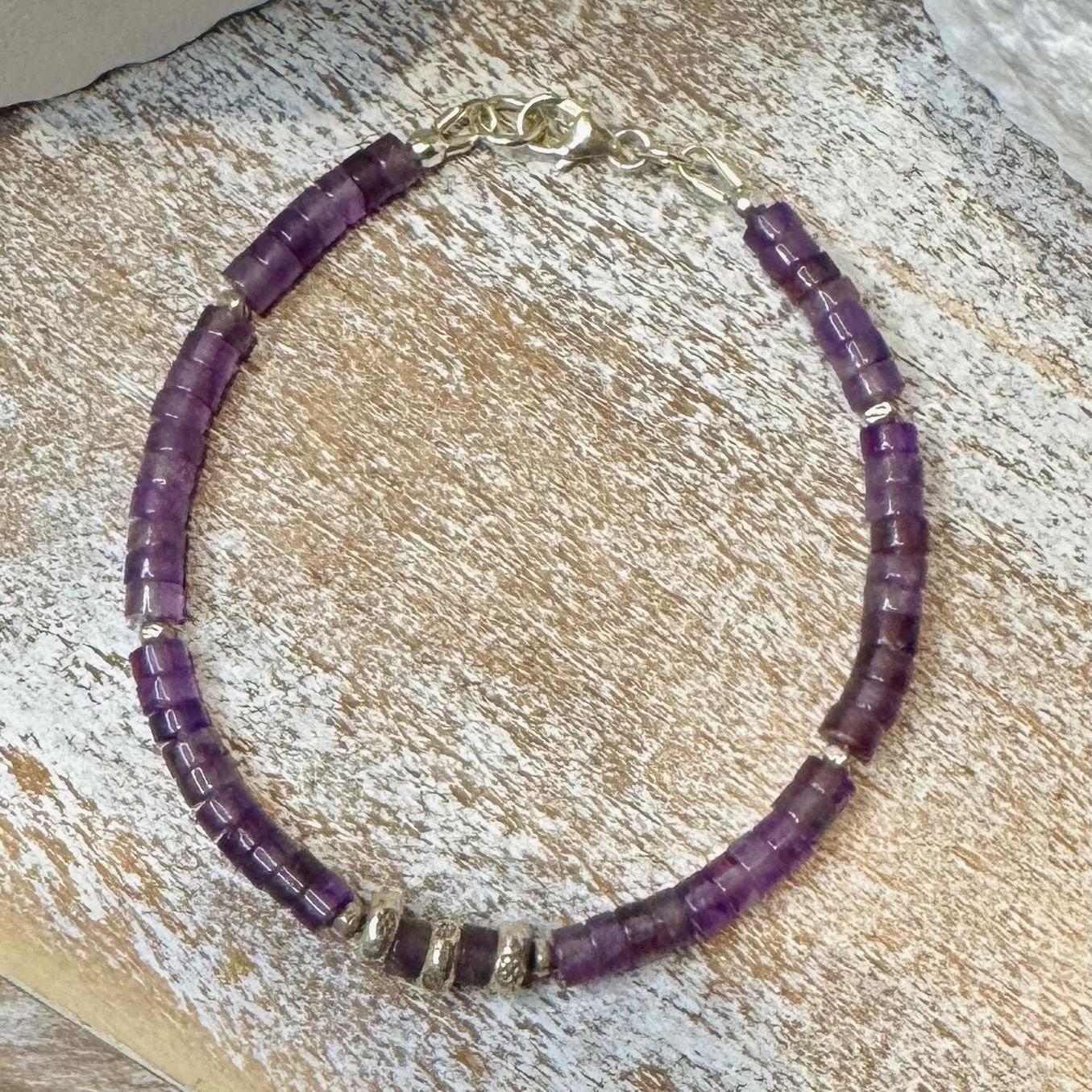 Purple Amethyst Sterling Silver Bracelet – Dainty Gemstone Bracelet for Everyday Style