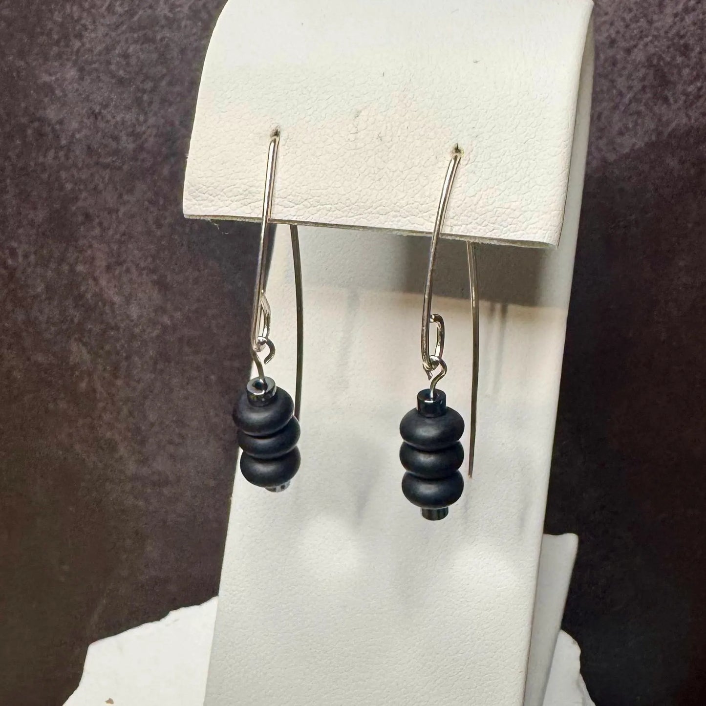 Black Onyx Hematite V-Shaped Drop Sterling Silver Earrings