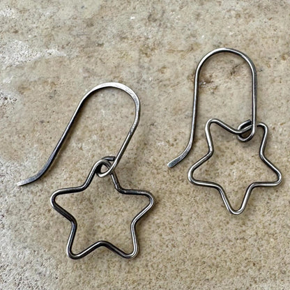Sterling Silver Star Dangle Earrings • Minimalist Hand‑Forged Star Jewelry