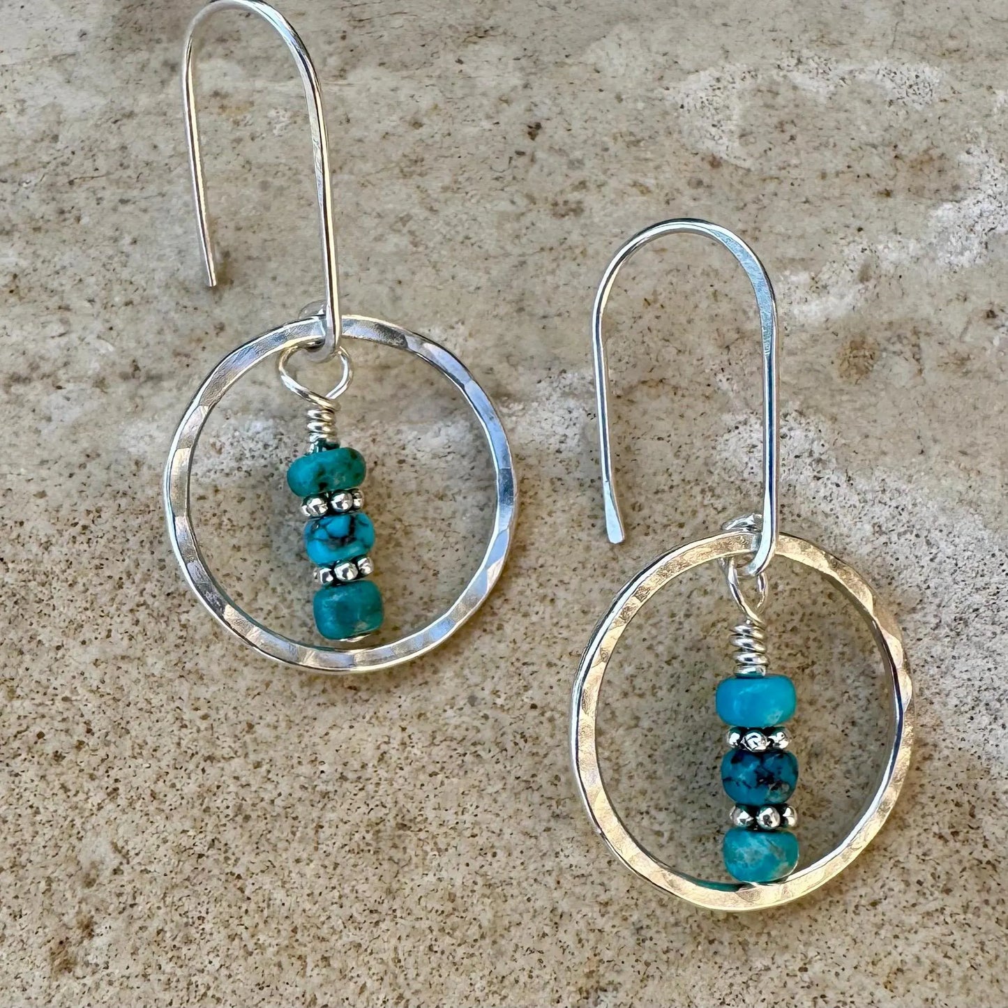 Boho Chic Turquoise Earrings with Sterling Silver Daisy Accents