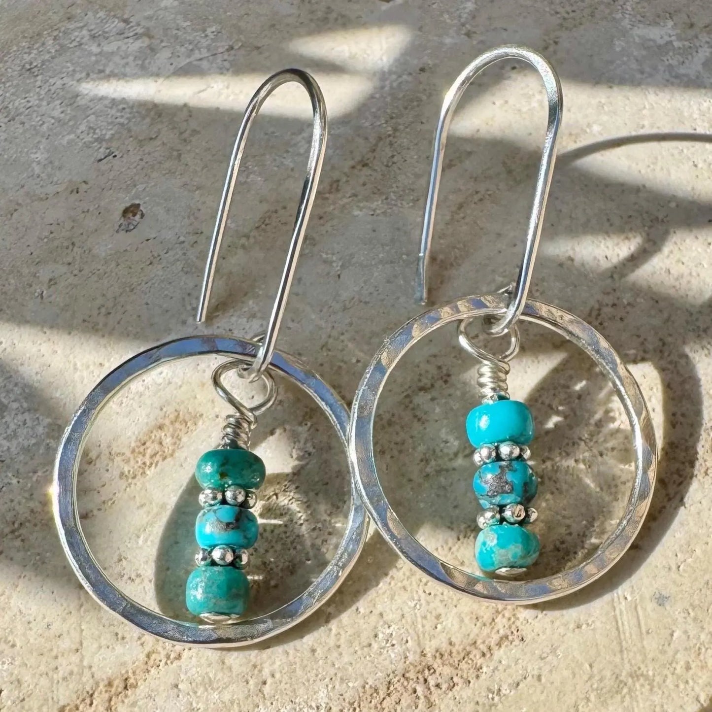 Boho Chic Turquoise Earrings with Sterling Silver Daisy Accents