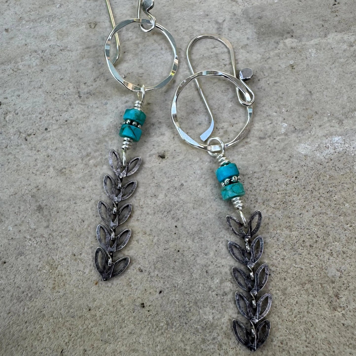 Sterling Silver Chevron Chain Circle Earrings – Turquoise & White Turquoise Options