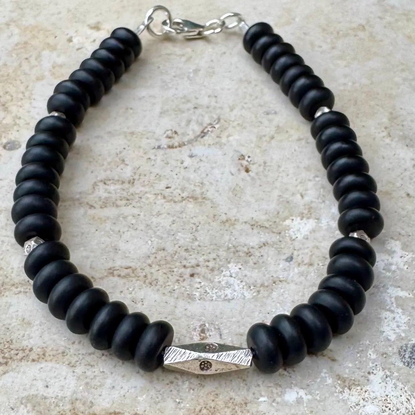 Sterling Silver Black Onyx Bracelet – Minimalist Unisex Jewelry | Protection Stone