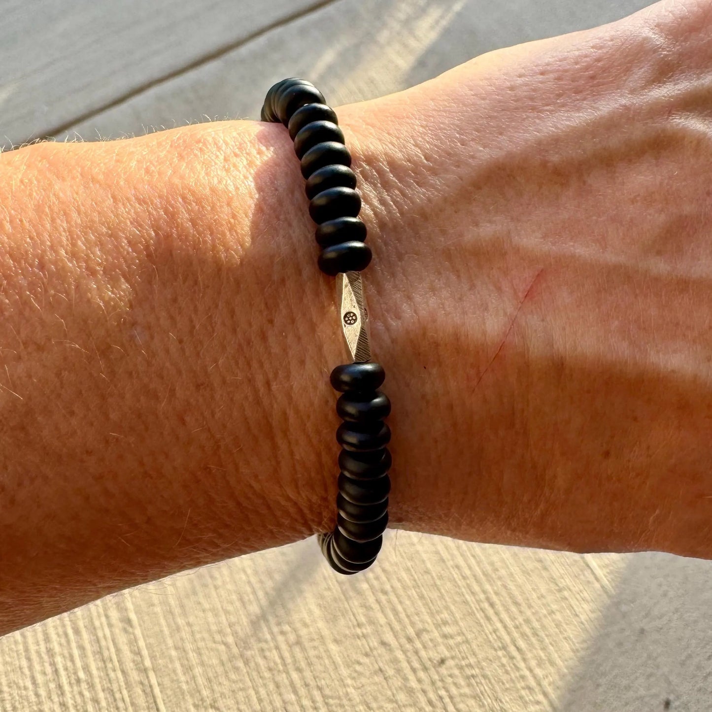 Sterling Silver Black Onyx Bracelet – Minimalist Unisex Jewelry | Protection Stone