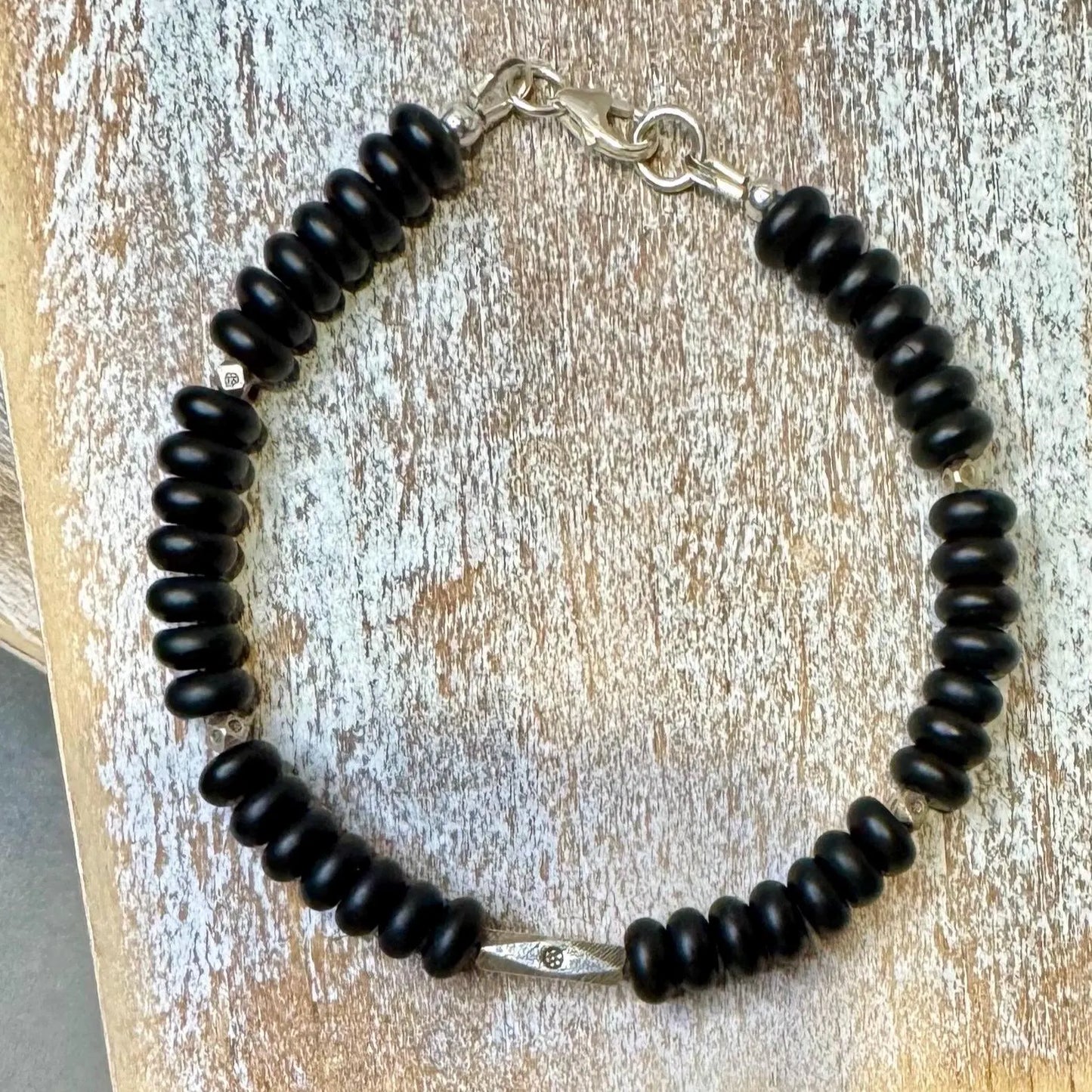 Sterling Silver Black Onyx Bracelet – Minimalist Unisex Jewelry | Protection Stone