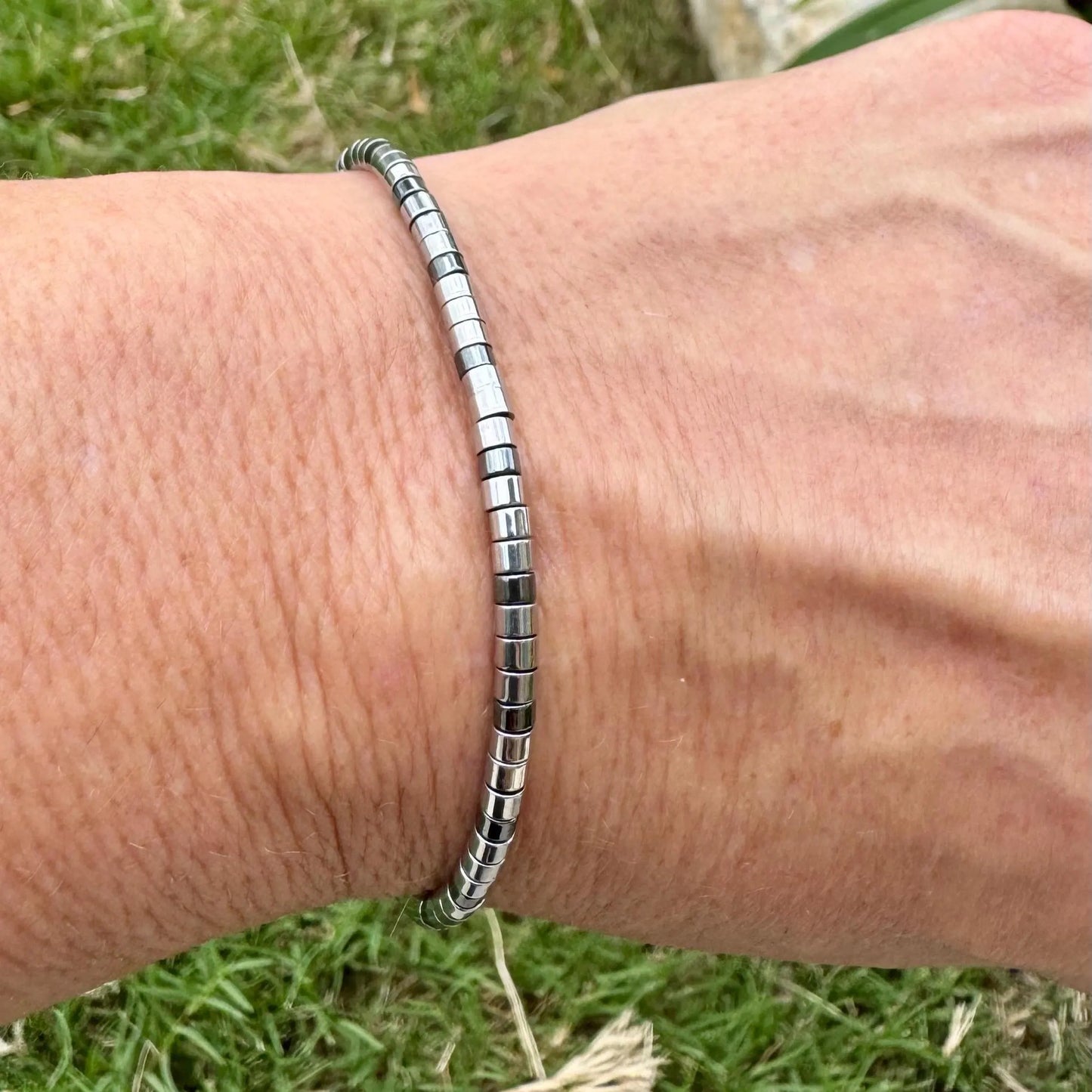 Hematite Sterling Silver Bracelet – Unisex Grounding Jewelry | Stackable and Handcrafted