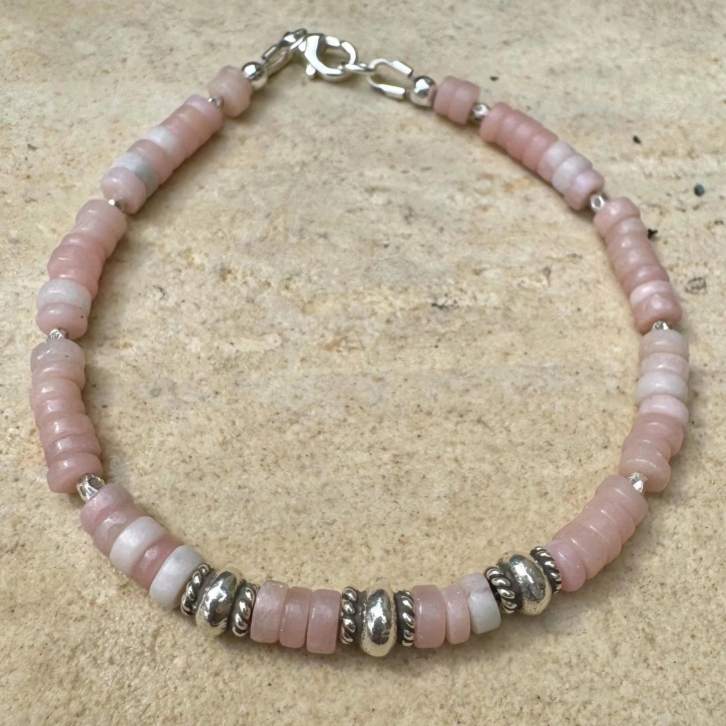 Pink Opal Sterling Silver Bracelet – Calming Gemstone Jewelry | Stackable & Handcrafted