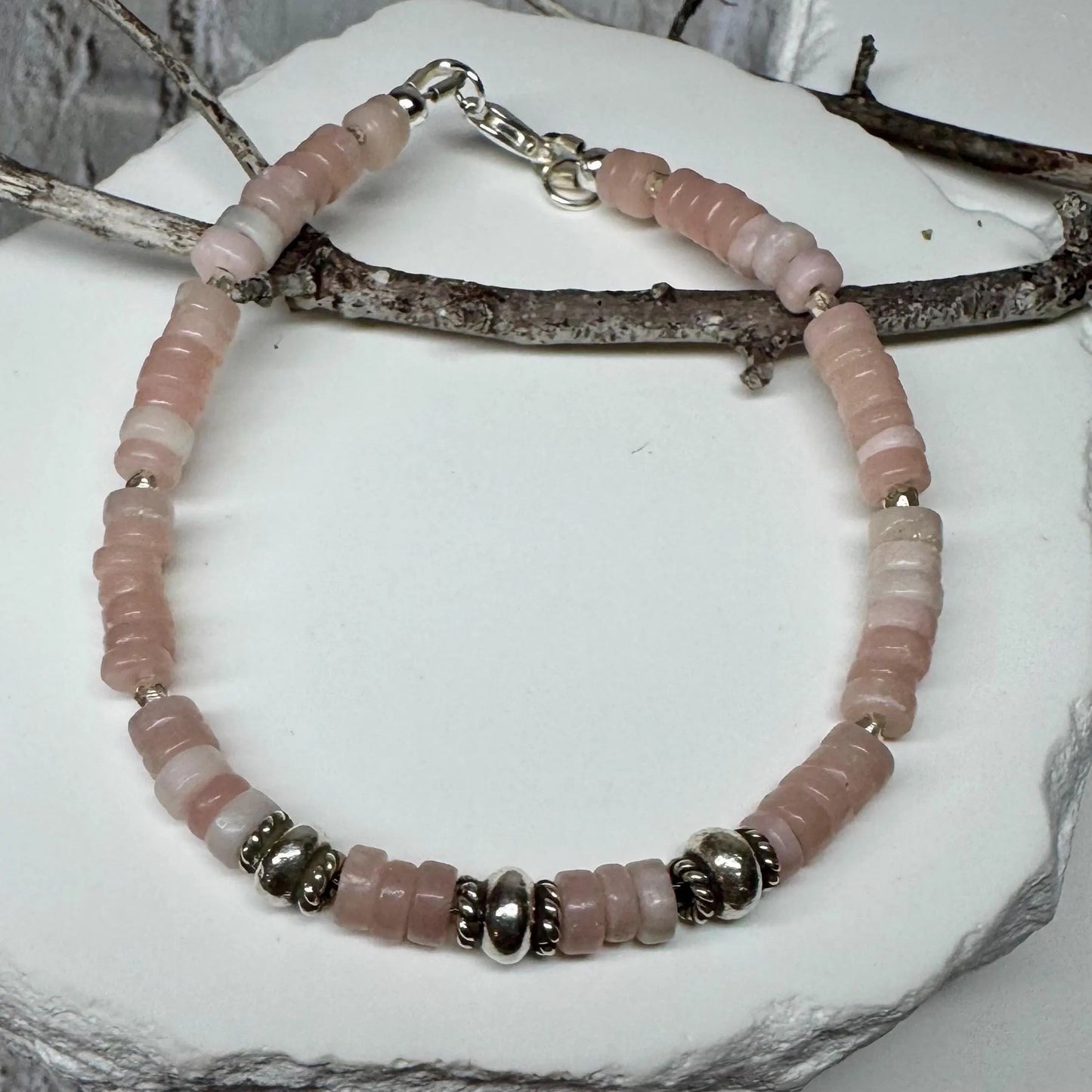 Pink Opal Sterling Silver Bracelet – Calming Gemstone Jewelry | Stackable & Handcrafted