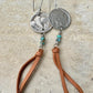 Indian Head Buffalo Nickel Earrings, Deerskin Leather Earrings, Turquoise Gemstone Jewelry, Leather Earrings, Bohemian Style