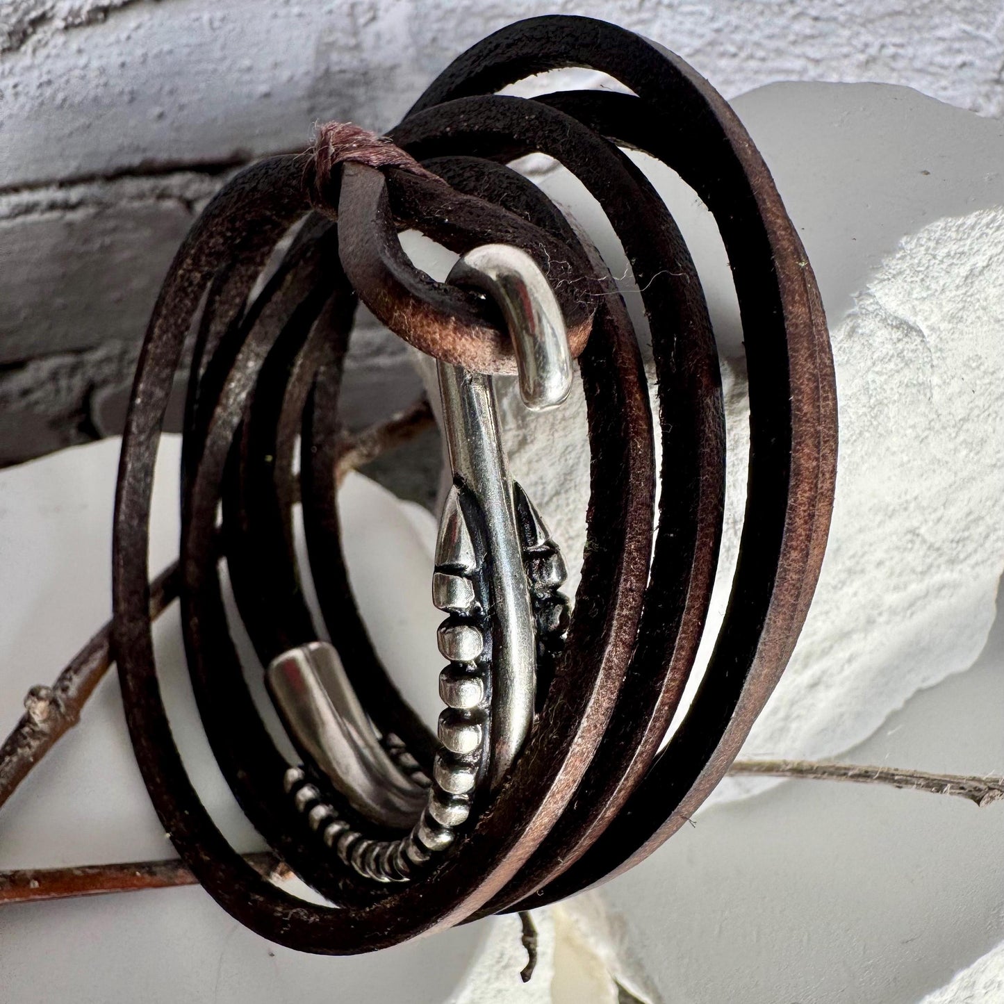 Silver Half Cuff & Square Leather Multi Wrap Bracelet | Artisan Jewelry