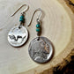 Southwestern Style Sterling Silver Earrings with Indian Buffalo Nickel and Turquoise
