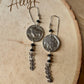 Vintage Indian Head Buffalo Nickel Earrings with Onyx Gemstones & Chevron Chain