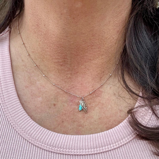 Sterling Silver Angel Wings Necklace: Turquoise Accent, Delicate Charm