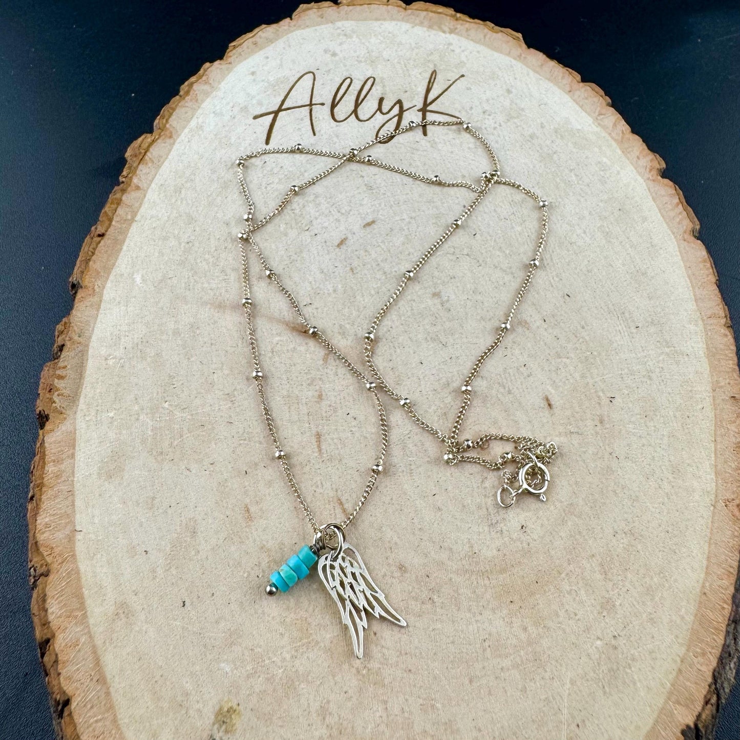 Sterling Silver Angel Wings Necklace: Turquoise Accent, Delicate Charm