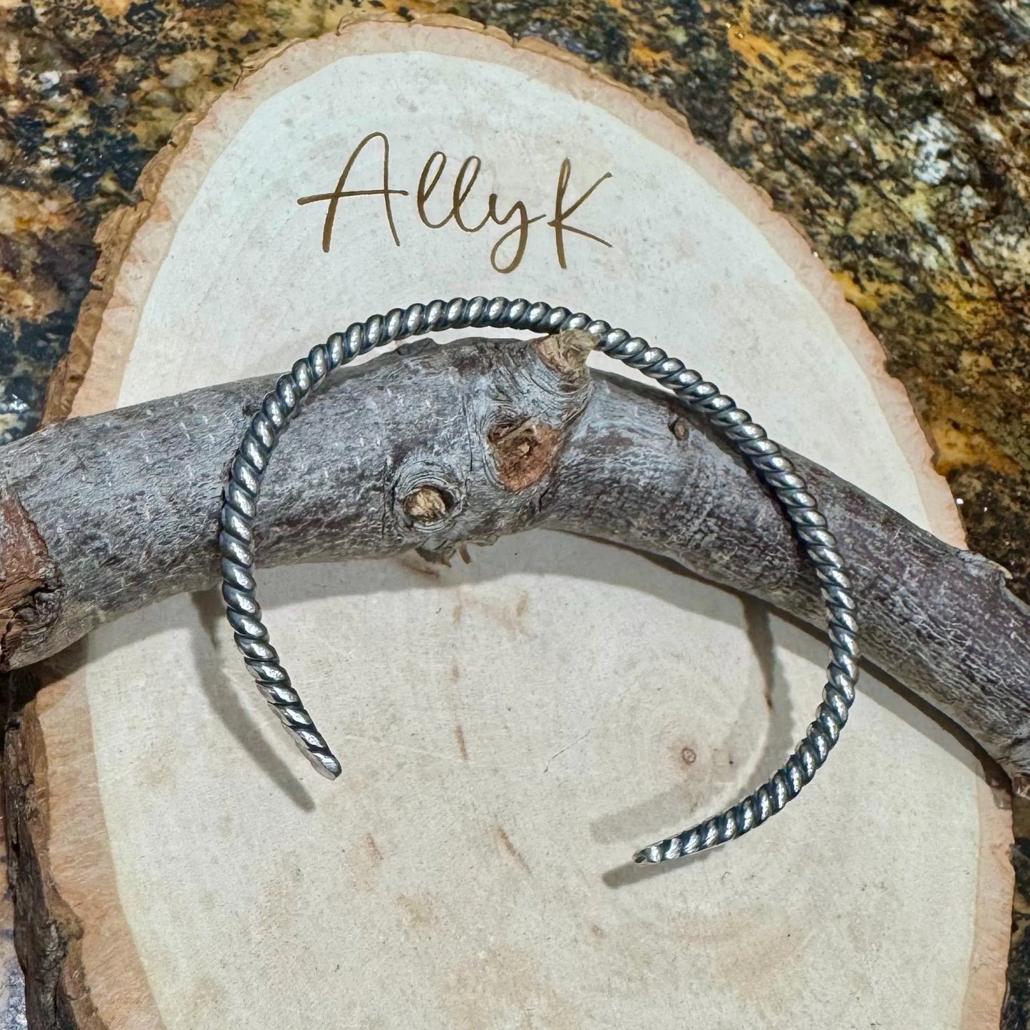 Twisted Wire Sterling Silver Cuff Bracelet | Adjustable Minimalist Rope Design