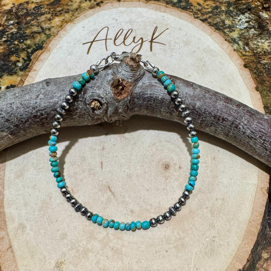 Tiny Turquoise & Navajo Pearl Bracelet - Sterling Silver Desert Pearl Minimalist Design