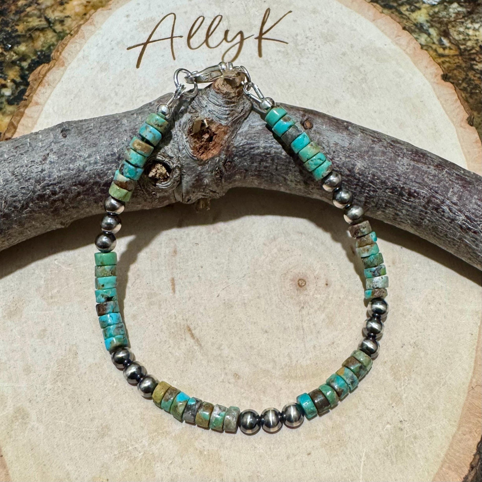 Boho Turquoise & Navajo Pearl Bracelet - Sterling Silver Beaded Jewelry