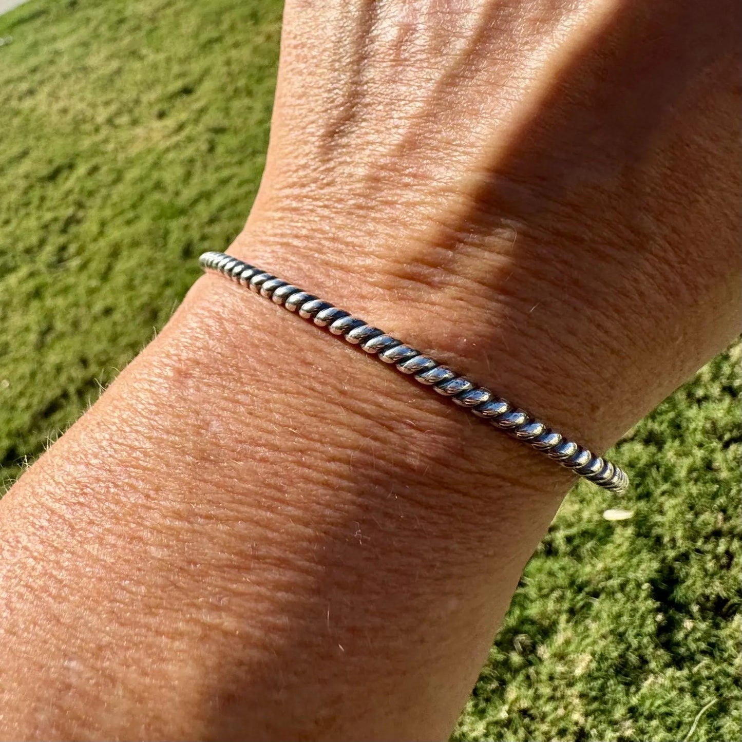 Twisted Wire Sterling Silver Cuff Bracelet | Adjustable Minimalist Rope Design