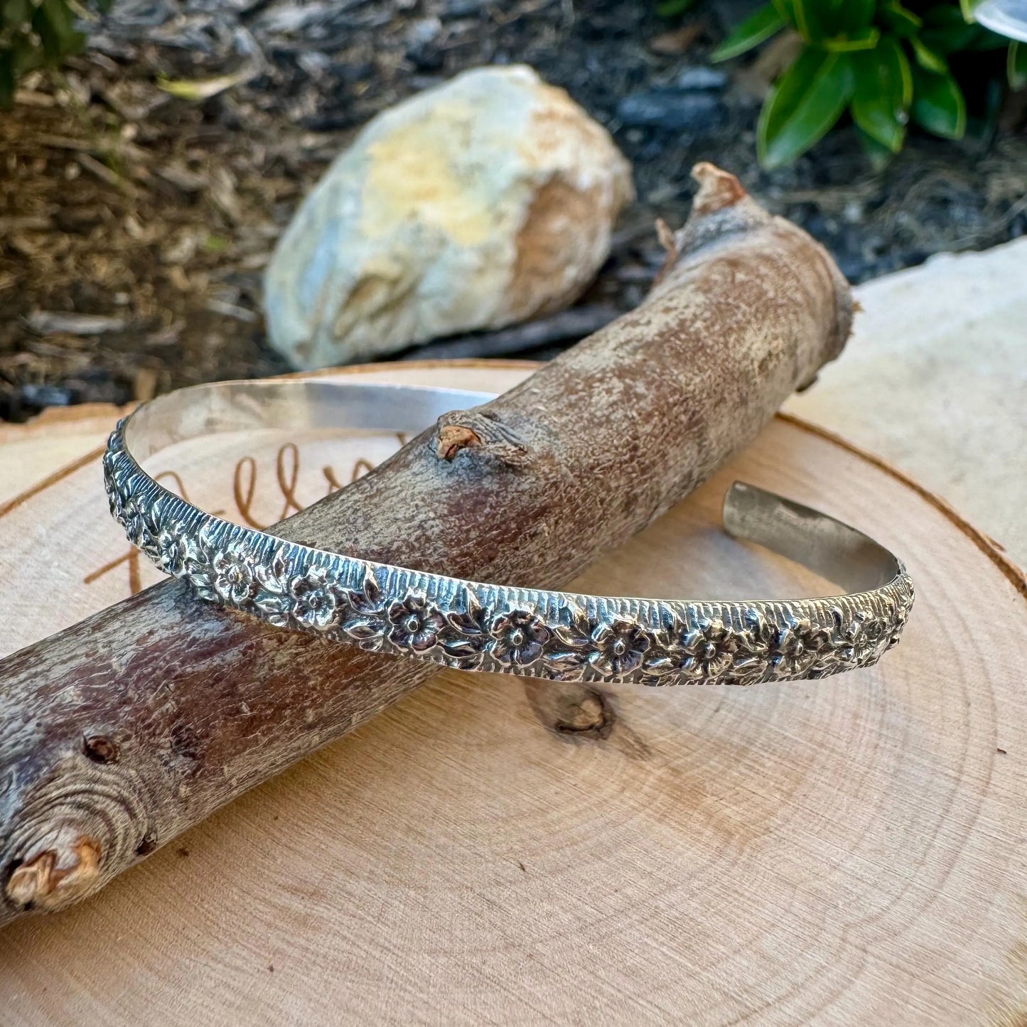 Sterling Silver Floral Bracelet, Nature Inspired Jewelry, Flower Cuff Bracelet