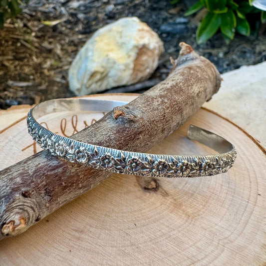 Sterling Silver Floral Bracelet, Nature Inspired Jewelry, Flower Cuff Bracelet