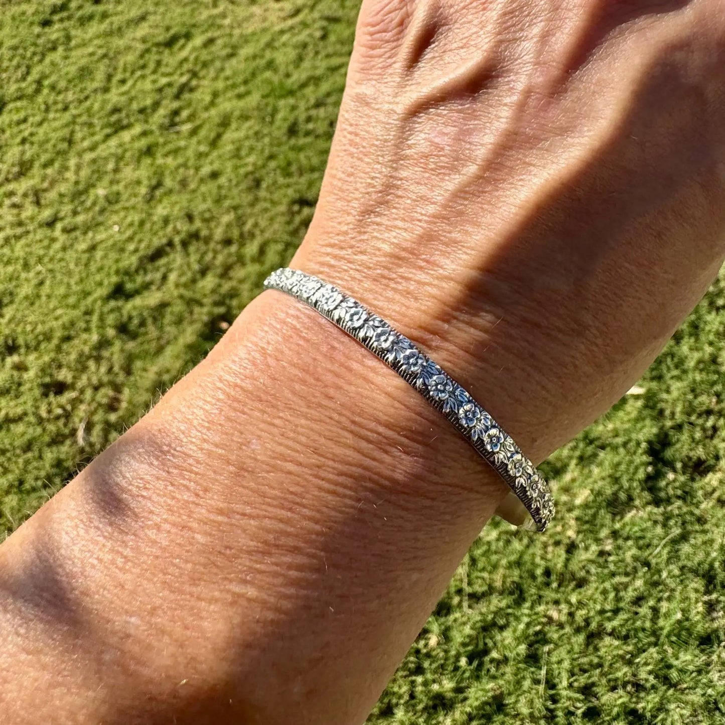 Sterling Silver Floral Bracelet, Nature Inspired Jewelry, Flower Cuff Bracelet