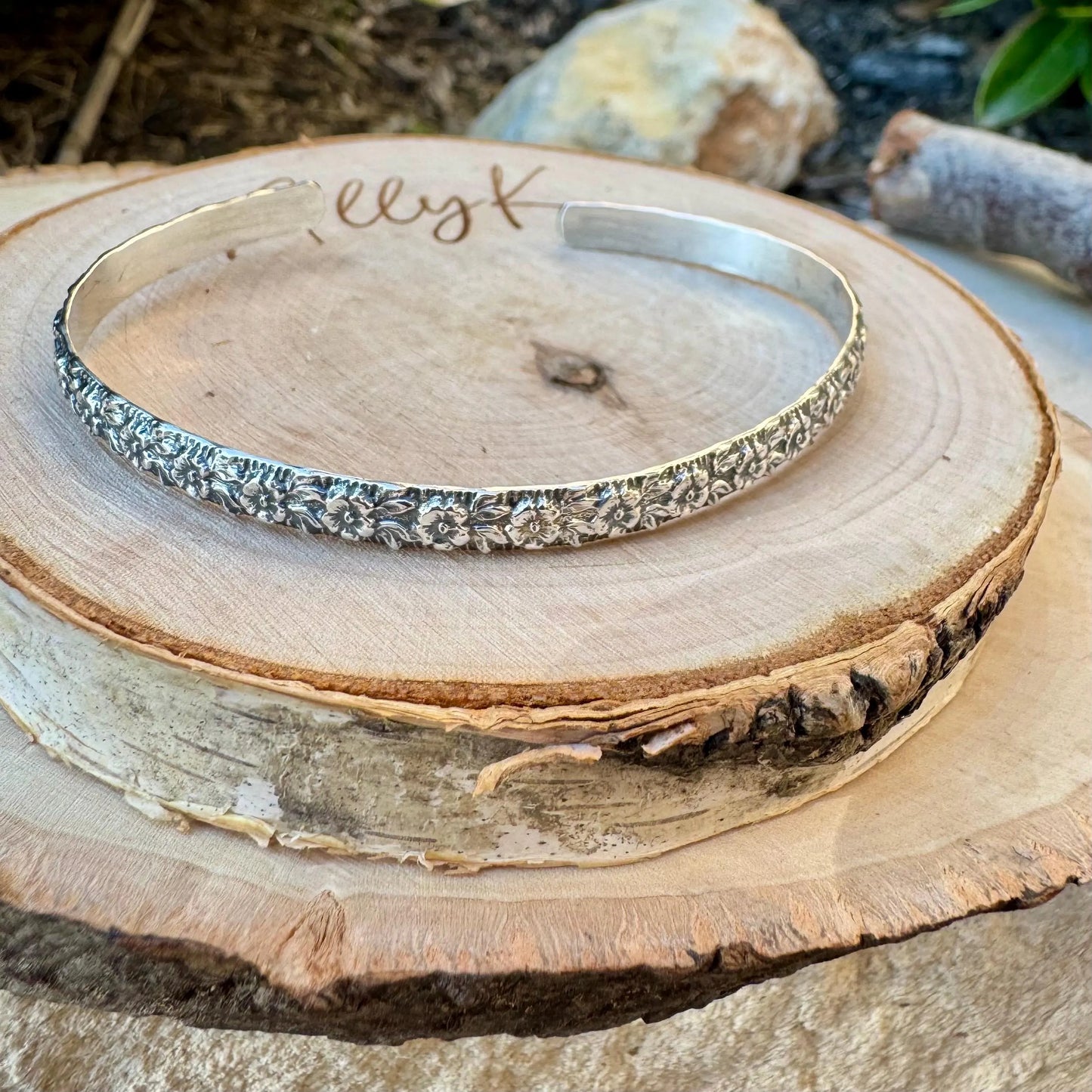 Sterling Silver Floral Bracelet, Nature Inspired Jewelry, Flower Cuff Bracelet