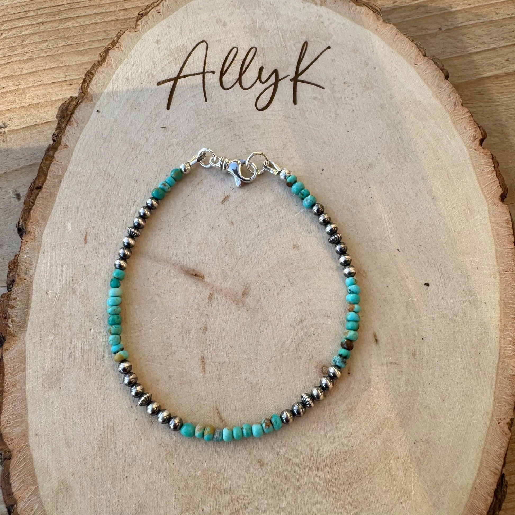 Tiny Turquoise & Navajo Pearl Bracelet - Sterling Silver Desert Pearl Minimalist Design