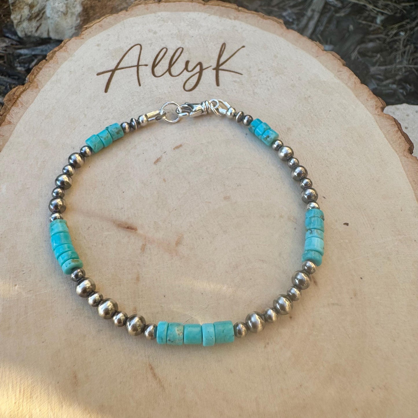 Southwestern Turquoise and Navajo Pearl Bracelet - Sterling Silver Desert Pearl Turquoise Bracelet