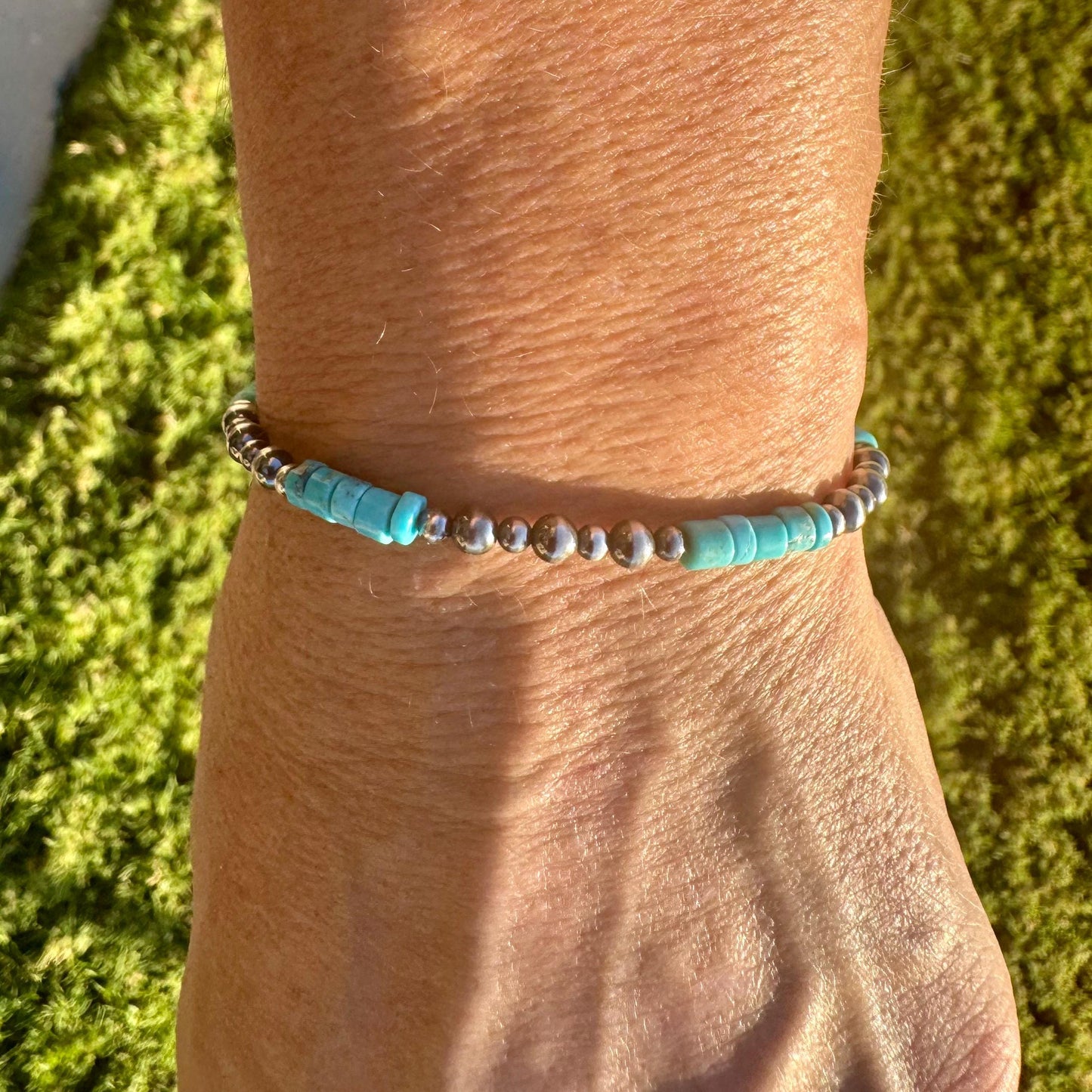 Southwestern Turquoise and Navajo Pearl Bracelet - Sterling Silver Desert Pearl Turquoise Bracelet