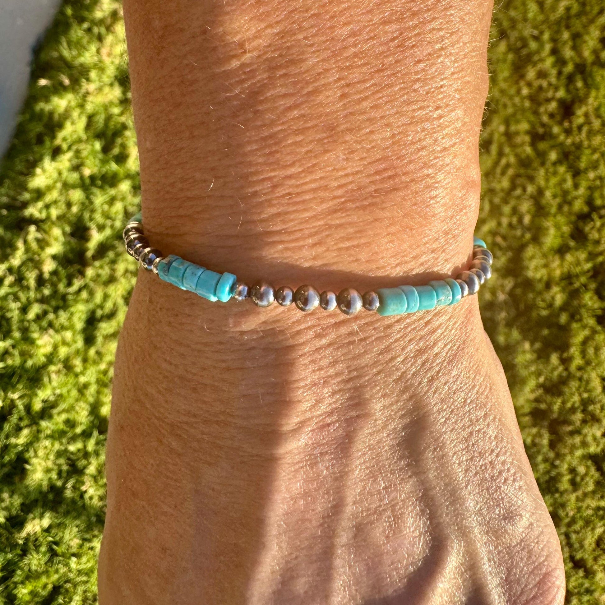 Southwestern Turquoise and Navajo Pearl Bracelet - Sterling Silver Desert Pearl Turquoise Bracelet