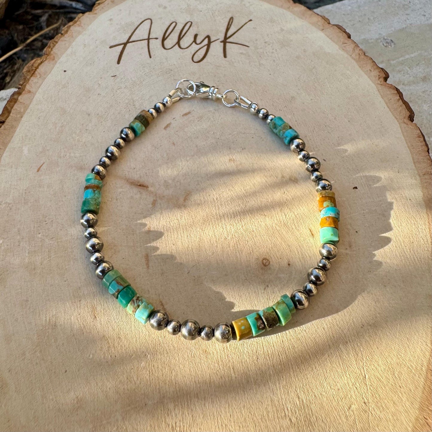 Kingman Turquoise & Navajo Pearl Bracelet - Sterling Silver Gemstone Jewelry