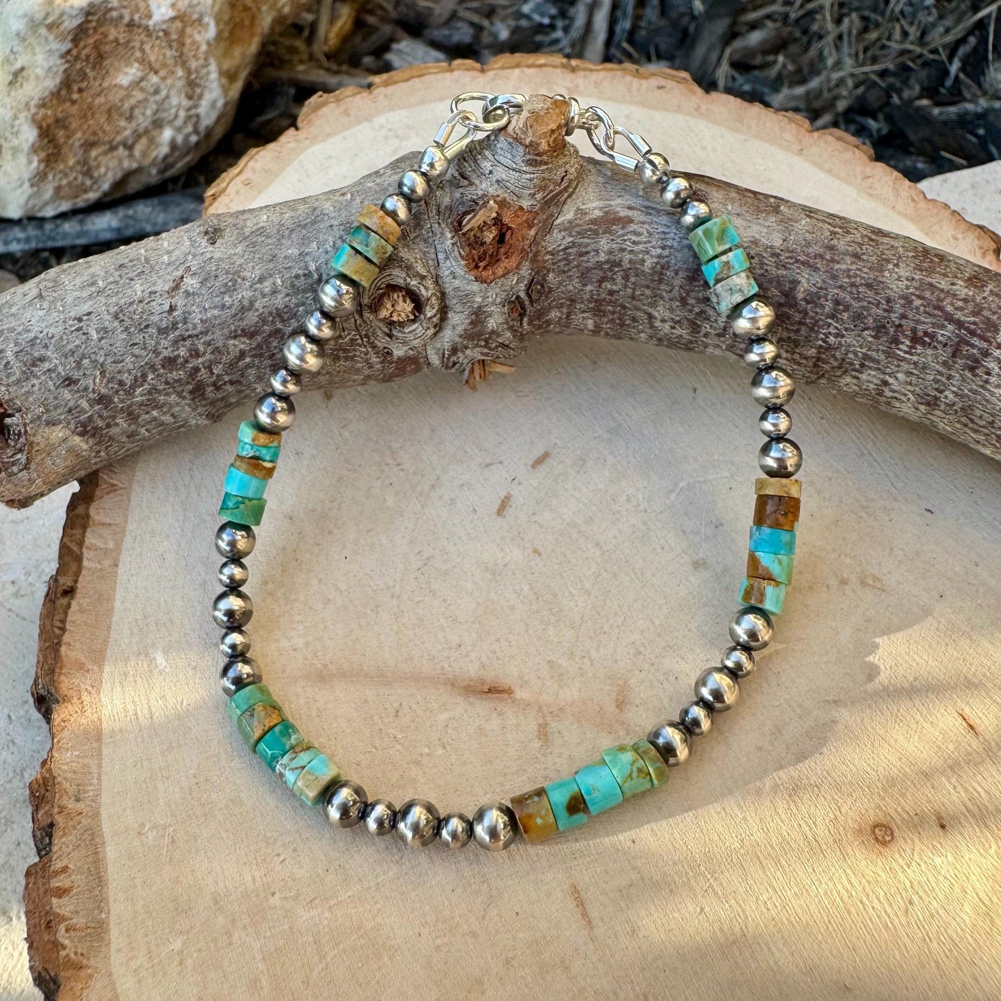 Kingman Turquoise & Navajo Pearl Bracelet - Sterling Silver Gemstone Jewelry